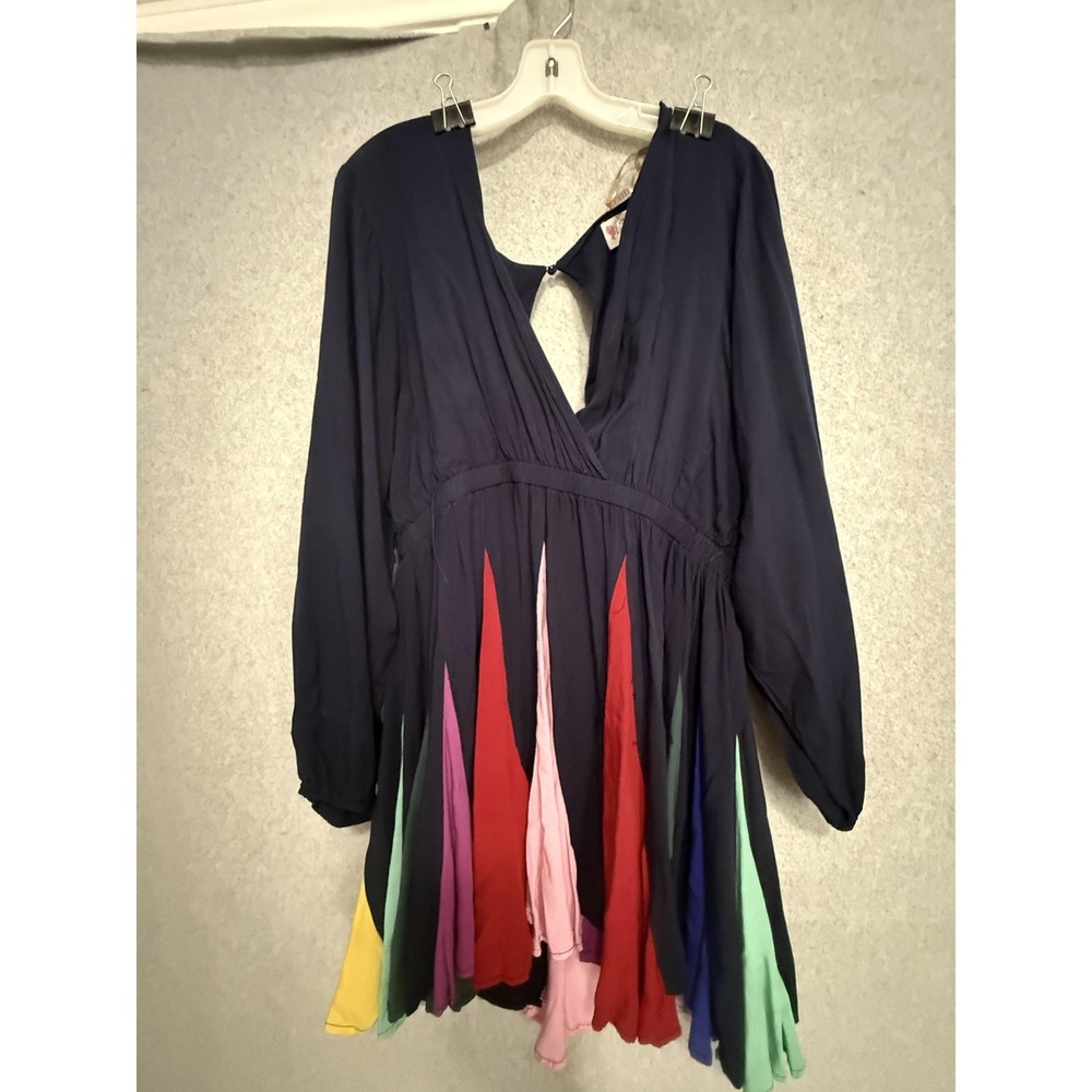 Latiste By Amy Dress Womens 2X Rainbow V Neck Long Sleeve Flare Boho PLD51374DD